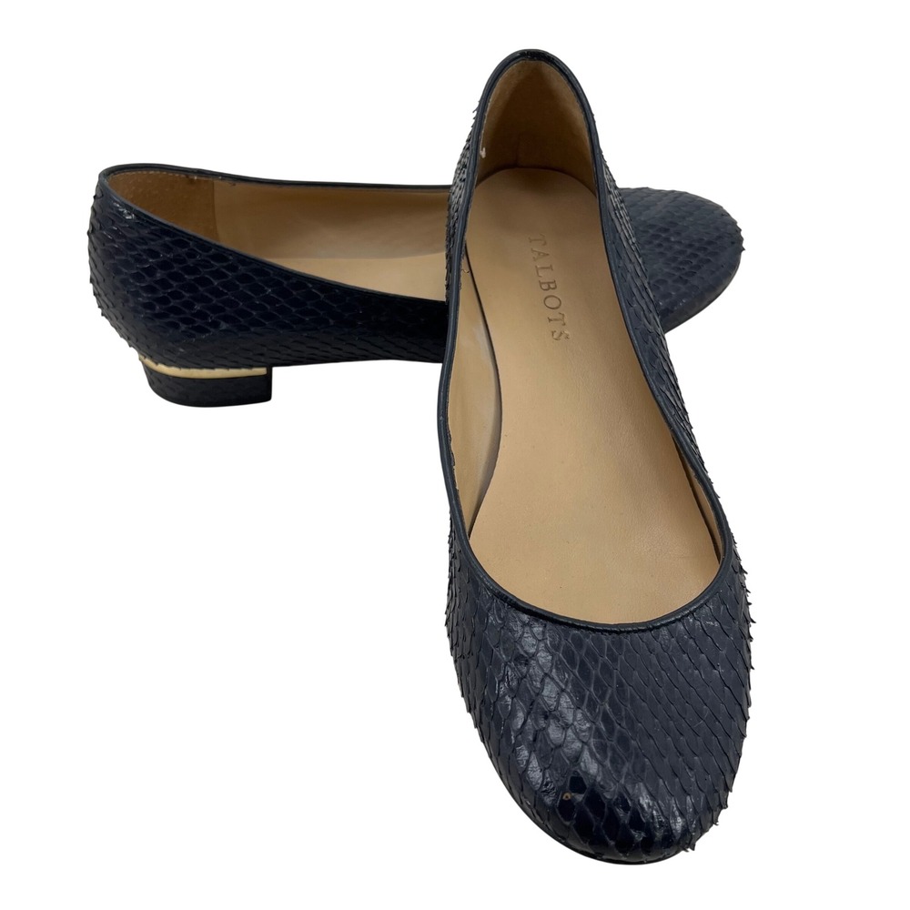 Talbots Navy Blue Embossed Snakeskin Ballet Flats Women's Size 7.5M‎